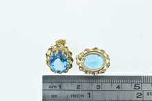 Load image into Gallery viewer, 14K Oval Blue Topaz Vintage Twist Trim Statement Stud Earrings Yellow Gold