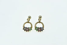 Load image into Gallery viewer, 14K Emerald Ruby Flower Diamond Sapphire Dangle Earrings Yellow Gold