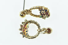 Load image into Gallery viewer, 14K Emerald Ruby Flower Diamond Sapphire Dangle Earrings Yellow Gold