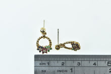 Load image into Gallery viewer, 14K Emerald Ruby Flower Diamond Sapphire Dangle Earrings Yellow Gold