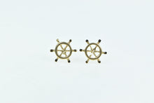 Load image into Gallery viewer, 14K Ship Wheel Nautical Direction Motif Stud Earrings Yellow Gold