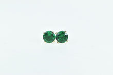 Load image into Gallery viewer, 14K Round Syn. Emerald Solitaire Vintage Stud Earrings Yellow Gold