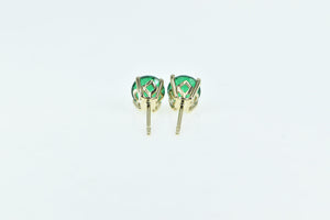 14K Round Syn. Emerald Solitaire Vintage Stud Earrings Yellow Gold