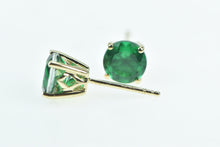 Load image into Gallery viewer, 14K Round Syn. Emerald Solitaire Vintage Stud Earrings Yellow Gold