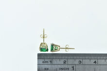 Load image into Gallery viewer, 14K Round Syn. Emerald Solitaire Vintage Stud Earrings Yellow Gold