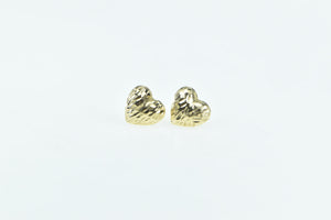 14K Diamond Cut Heart Love Symbol Vintage Stud Earrings Yellow Gold