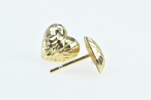 14K Diamond Cut Heart Love Symbol Vintage Stud Earrings Yellow Gold