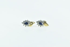 14K Marquise Sapphire Diamond Vintage Stud Earrings Yellow Gold