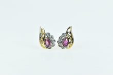 Load image into Gallery viewer, 14K Pear Sapphire Diamond Accent Wavy Stud Earrings Yellow Gold