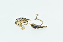 Load image into Gallery viewer, 14K Victorian Black Onyx Seed Pearl Petal Screw Back Earrings Yellow Gold