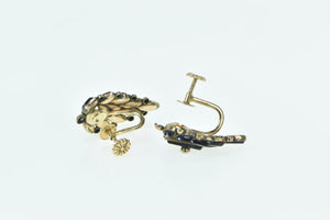 14K Victorian Black Onyx Seed Pearl Petal Screw Back Earrings Yellow Gold