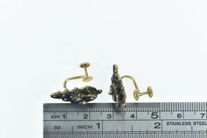 14K Victorian Black Onyx Seed Pearl Petal Screw Back Earrings Yellow Gold