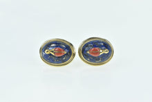 Load image into Gallery viewer, 14K Lapis Lazuli Coral Beetle Screw Back Statement Earrings Yellow Gold