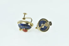 Load image into Gallery viewer, 14K Lapis Lazuli Coral Beetle Screw Back Statement Earrings Yellow Gold