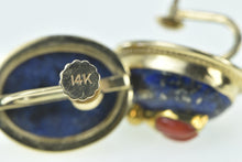 Load image into Gallery viewer, 14K Lapis Lazuli Coral Beetle Screw Back Statement Earrings Yellow Gold