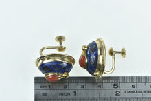 Load image into Gallery viewer, 14K Lapis Lazuli Coral Beetle Screw Back Statement Earrings Yellow Gold