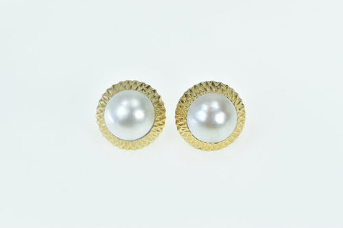 14K 14.0mm Pearl Vintage Statement French Clip Earrings Yellow Gold