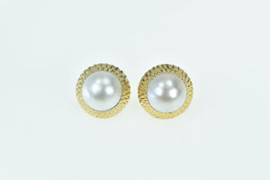 14K 14.0mm Pearl Vintage Statement French Clip Earrings Yellow Gold