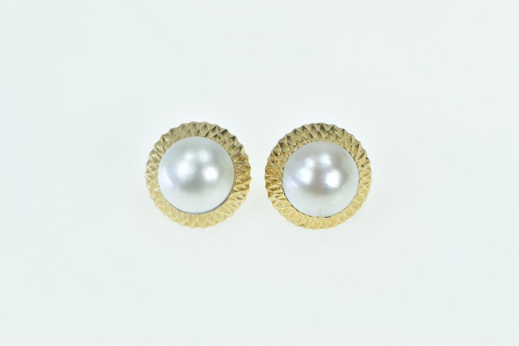 14K 14.0mm Pearl Vintage Statement French Clip Earrings Yellow Gold