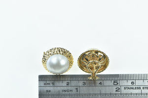 14K 14.0mm Pearl Vintage Statement French Clip Earrings Yellow Gold