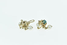 Load image into Gallery viewer, 14K Ornate Turquoise Pearl Dangle Fashion Hook Earrings Yellow Gold