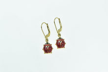 Load image into Gallery viewer, 14K Lady Bug Enamel Strength Symbol Dangle Earrings Yellow Gold