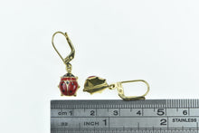 Load image into Gallery viewer, 14K Lady Bug Enamel Strength Symbol Dangle Earrings Yellow Gold