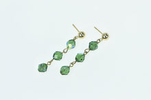 Load image into Gallery viewer, 14K Vintage Green Glass Beaded Chain Dangle Earrings Yellow Gold