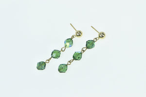 14K Vintage Green Glass Beaded Chain Dangle Earrings Yellow Gold