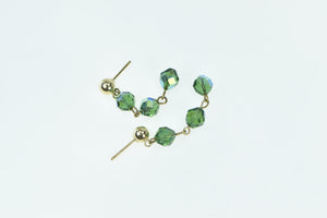 14K Vintage Green Glass Beaded Chain Dangle Earrings Yellow Gold