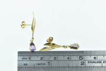 Load image into Gallery viewer, 14K Pear Amethyst Dangle Wavy Leaf Statement Earrings Yellow Gold