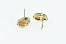 Load image into Gallery viewer, 14K Oval Carved Shell Cameo Statement Stud Earrings Yellow Gold