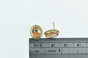 14K Oval Carved Shell Cameo Statement Stud Earrings Yellow Gold