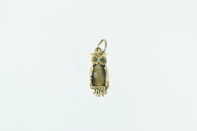 Load image into Gallery viewer, 14K Tiger&#39;s Eye Syn. Emerald Owl Wisdom Symbol Charm/Pendant Yellow Gold