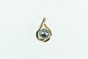 14K 9.0mm Dark Grey Pearl Vintage Swirl Pendant Yellow Gold