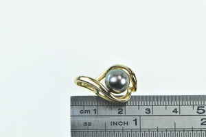 14K 9.0mm Dark Grey Pearl Vintage Swirl Pendant Yellow Gold