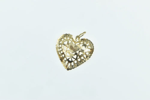 14K Filigree Heart Love Symbol Valentine Romantic Charm/Pendant Yellow Gold