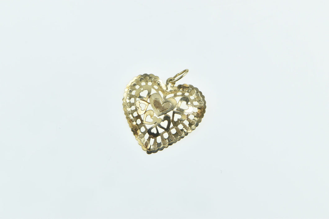 14K Filigree Heart Love Symbol Valentine Romantic Charm/Pendant Yellow Gold