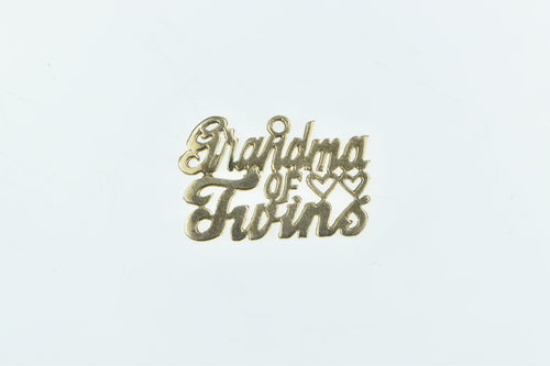 14K Grandma of Twins Word Cut Out Cursive Heart Charm/Pendant Yellow Gold
