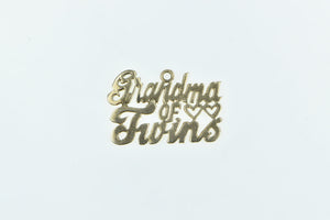 14K Grandma of Twins Word Cut Out Cursive Heart Charm/Pendant Yellow Gold