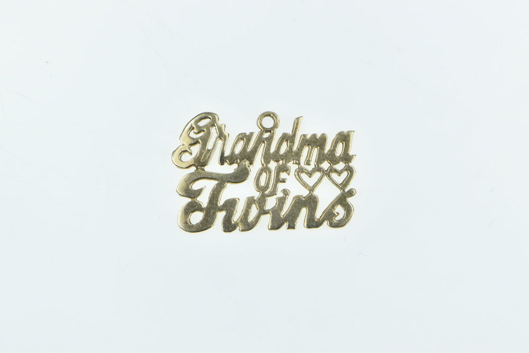 14K Grandma of Twins Word Cut Out Cursive Heart Charm/Pendant Yellow Gold