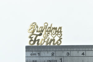 14K Grandma of Twins Word Cut Out Cursive Heart Charm/Pendant Yellow Gold