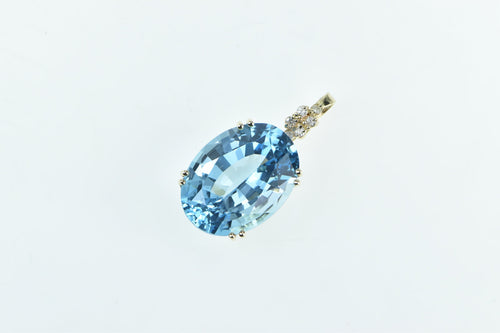 14K Oval Blue Topaz Diamond Cluster Statement Pendant Yellow Gold