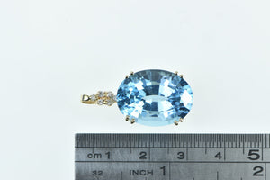 14K Oval Blue Topaz Diamond Cluster Statement Pendant Yellow Gold