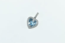 Load image into Gallery viewer, 14K Heart Blue Topaz Diamond Halo Love Symbol Pendant White Gold