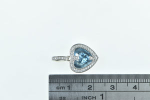 14K Heart Blue Topaz Diamond Halo Love Symbol Pendant White Gold