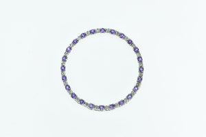 14K Amethyst Diamond Vintage Circle Journey Pendant Yellow Gold