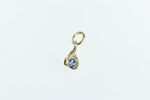 14K Oval Tanzanite Diamond Vintage Statement Pendant Yellow Gold