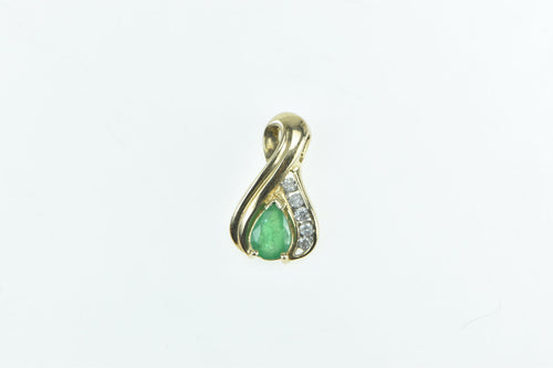 10K Pear Emerald Diamond Accent Vintage Pendant Yellow Gold