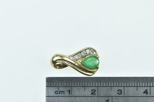 10K Pear Emerald Diamond Accent Vintage Pendant Yellow Gold